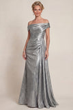 Grey Silver Mermaid Ruched Off The Shoulder Mother Of Bride Dress