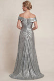 Grey Silver Mermaid Ruched Off The Shoulder Mother Of Bride Dress