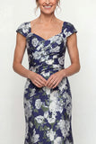 Navy Mermaid Printed Floral Mother of the Bride Dress