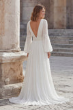 Ivory Chiffon A Line Long Wedding Dress with Slit