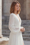 Ivory Chiffon A Line Long Wedding Dress with Slit