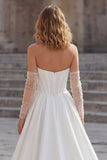 Ivory Sweetheart A Line Long Corset Wedding Dress with Slit