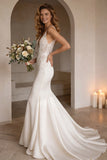 Ivory Mermiad V-Neck Corset Sweep Train Wedding Dress with Lace