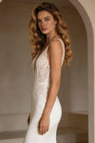 Ivory Mermiad V-Neck Corset Sweep Train Wedding Dress with Lace