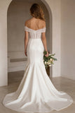 Ivory Off the Shoulder Corset Sweep Train Wedding Dress