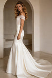 Ivory Off the Shoulder Corset Sweep Train Wedding Dress