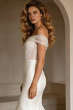 Ivory Off the Shoulder Corset Sweep Train Wedding Dress