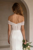 Ivory Off the Shoulder Corset Sweep Train Wedding Dress
