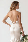 Ivory Satin Spaghetti Straps Sweep Train Mermaid Wedding Dress