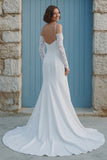 Ivory Mermaid Cold Shoulder Ruched Sweep Train Wedding Dress with Slit