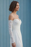 Ivory Mermaid Cold Shoulder Ruched Sweep Train Wedding Dress with Slit