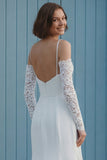 Ivory Mermaid Cold Shoulder Ruched Sweep Train Wedding Dress with Slit