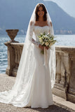 Ivory Off the Shoulder Mermaid Sweep Train Wedding Dress with Lace
