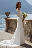 Ivory Off the Shoulder Mermaid Sweep Train Wedding Dress with Lace