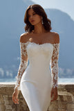 Ivory Off the Shoulder Mermaid Sweep Train Wedding Dress with Lace
