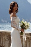 Ivory Off the Shoulder Mermaid Sweep Train Wedding Dress with Lace