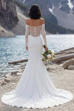 Ivory Mermiad Off the Shoulder Sweep Train Wedding Dress with Slit