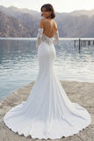 Ivory Mermaid Sweep Train Wedding Dress with Sleeves