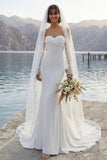 Ivory Mermaid Sweep Train Wedding Dress with Sleeves
