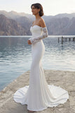 Ivory Mermaid Sweep Train Wedding Dress with Sleeves