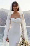 Ivory Mermaid Sweep Train Wedding Dress with Sleeves