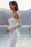 Ivory Mermaid Sweep Train Wedding Dress with Sleeves