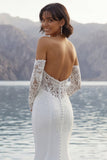 Ivory Mermaid Sweep Train Wedding Dress with Sleeves