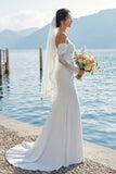 Ivory Mermaid Off The Shoulder Sweep Train Boho Wedding Dress with Sleeves
