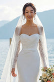 Ivory Mermaid Off The Shoulder Sweep Train Boho Wedding Dress with Sleeves