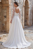 Ivory A Line Long Sleeves Sweep Train Boho Wedding Dress with Slit