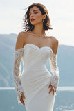Ivory Chiffon Mermaid Lace Appliqued Sweetheart Long Wedding Dress