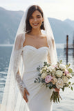 Ivory Chiffon Mermaid Lace Appliqued Sweetheart Long Wedding Dress