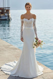 Ivory Lace Appliqued Mermaid Sweetheart Long Wedding Dress with Bow