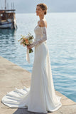 Ivory Lace Appliqued Mermaid Sweetheart Long Wedding Dress with Bow
