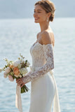 Ivory Lace Appliqued Mermaid Sweetheart Long Wedding Dress with Bow