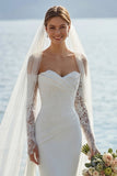 Ivory Mermaid Sweetheart Long Lace Wedding Dress with Appliques