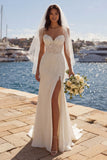 Ivory Mermaid Appliqued Wedding Dress with Court Train