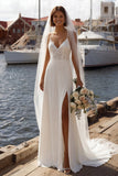 Mermaid Ivory Corset Appliqued Spaghetti Straps Wedding Dress with Slit