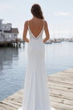 Mermaid Appliqued Ivory Spaghetti Straps Long Wedding Dress with Slit
