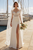 Mermaid Ivory Satin Appliqued Spaghetti Straps Wedding Dress with Slit