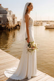 Ivory Sheath Appliqued Spaghetti Straps Wedding Dress with Sweep Train