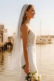 Ivory Sheath Appliqued Spaghetti Straps Wedding Dress with Sweep Train