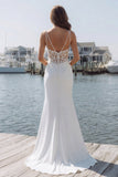 Ivory Mermaid Appliqued Satin Long Wedding Dress with Slit