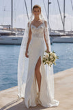 Ivory Spaghetti Straps Mermaid Lace Sweep train Wedding Dress