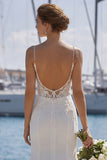 Ivory Spaghetti Straps Mermaid Lace Sweep train Wedding Dress