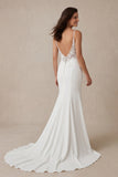 Ivory Mermaid Spaghetti Straps Appliqued Sweep Train Wedding Dress