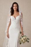 Ivory Mermaid Spaghetti Straps Appliqued Sweep Train Wedding Dress