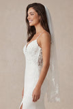 Ivory Mermaid Spaghetti Straps Appliqued Sweep Train Wedding Dress