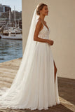 Ivory A Line Chiffon Lace Sweep Train Wedding Dress