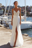 Mermaid Ivory Spaghetti Straps Lace Sweep Train Wedding Dress